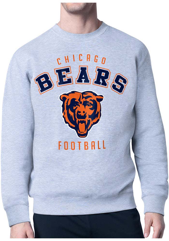 Starter Chicago Bears Mens HEATHER GREY Logo Crew Sweatshirt