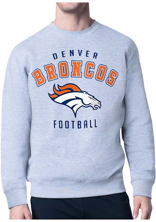 Starter Denver Broncos Mens HEATHER GREY Logo Crew Sweatshirt