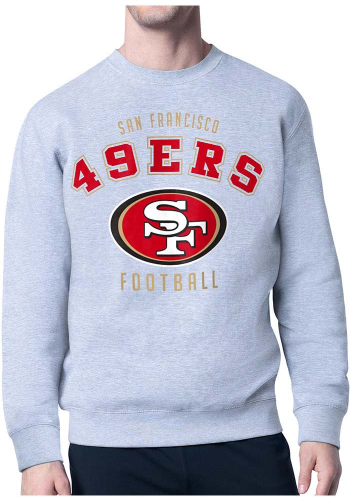 Starter San Francisco 49ers Mens HEATHER GREY Logo Crew Sweatshirt