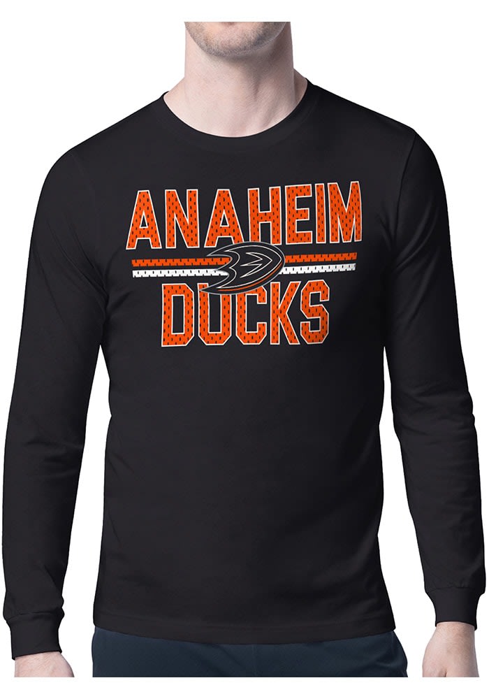 Men s Starter Black Anaheim Ducks Mesh Look Team Name Long Sleeve T Shirt Size XL