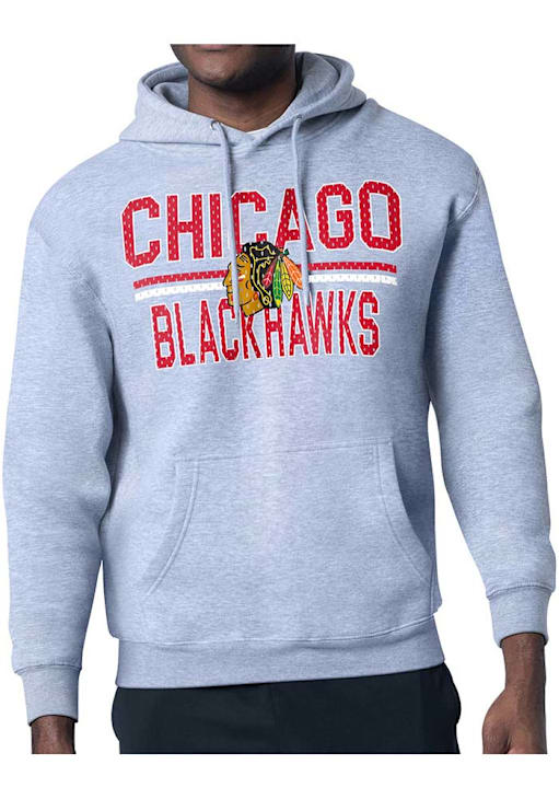 Starter Chicago Blackhawks Mens Mesh Logo Hoodie HEATHER GREY