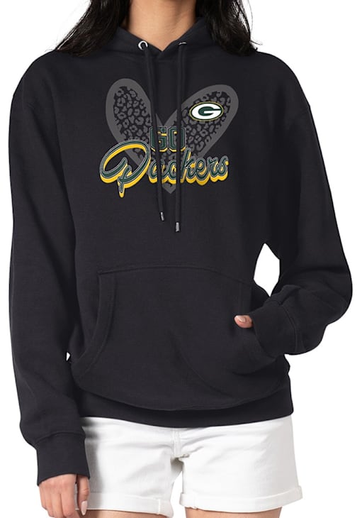 4Her Green Bay Packers Womens BLACK Leopard Heart Hoodie 43447591