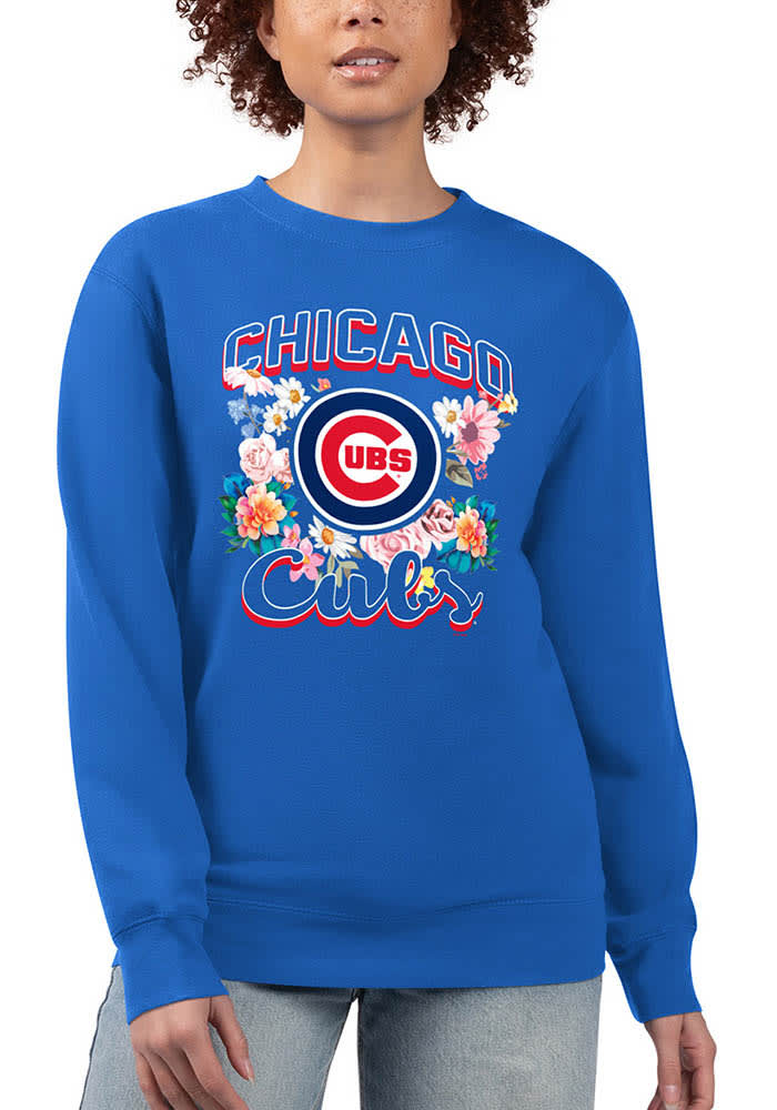 4Her Chicago Cubs Womens Blue Flowers Crew Sweatshirt