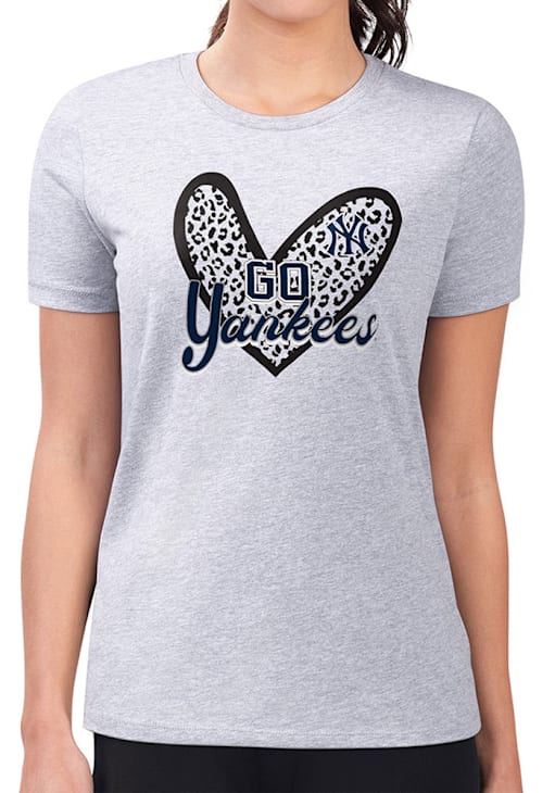 4Her New York Yankees Womens Leopard Heart Fitted T-Shirt