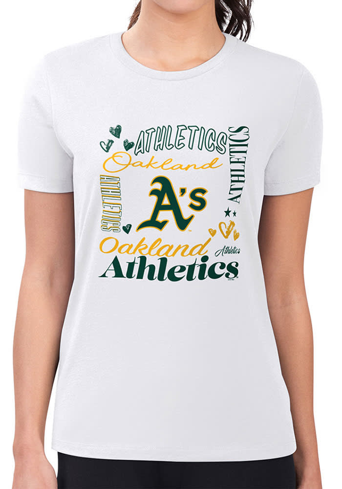 4Her Oakland Athletics Womens White Collage Fitted Short Sleeve T Shirt