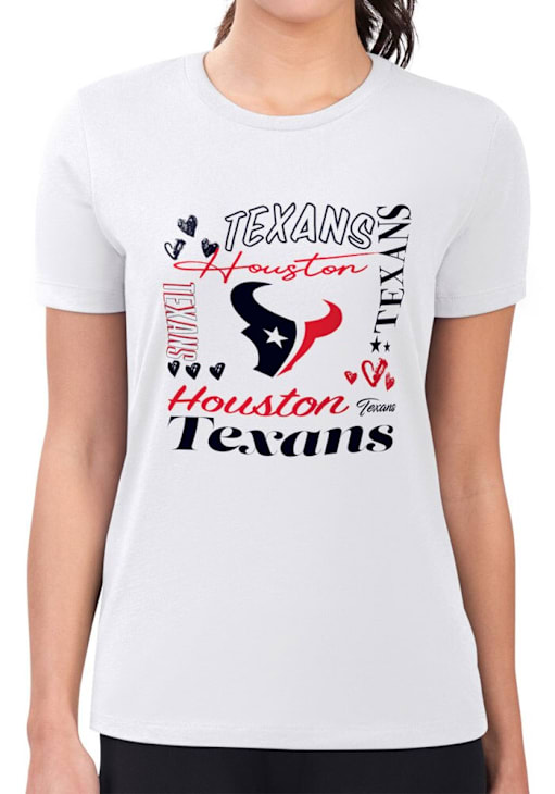 4Her Houston Texans Womens White Collage Fitted T-Shirt 43449588