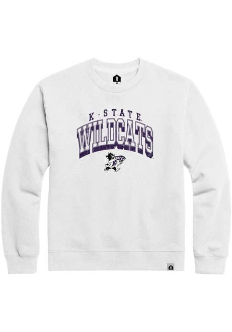 Mens White K-State Wildcats Nanodrop Arch Mascot Crew Sweatshirt