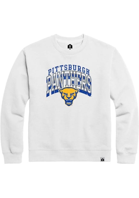 Mens White Pitt Panthers Nanodrop Arch Mascot Crew Sweatshirt