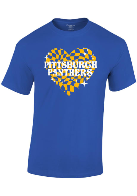 Girls Blue Pitt Panthers Funky Heart Short Sleeve T-Shirt