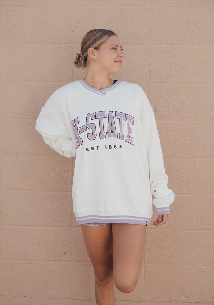 Gameday Social Womens WHITE K-State Wildcats Chenille Long Sleeve