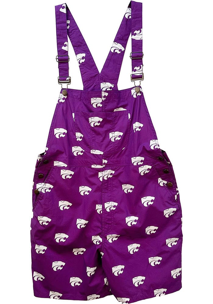 Mens K State Wildcats Purple Wes and Willy Allover Logo Overall Shorts