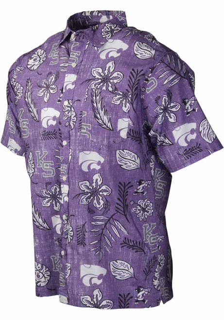 Mens K-State Wildcats Purple Wes and Willy Vintage Wash Floral Short Sleeve Dress Shirt