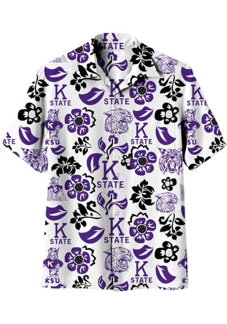 Mens White K-State Wildcats Vault Floral Short Sleeve Dress Shirt