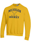 Main image for Mens Michigan Wolverines Yellow Champion Hockey Powerblend Crew Sweatshirt