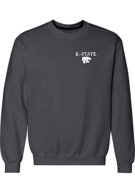 Mens Charcoal K-State Wildcats State Flag Flying Crew Sweatshirt