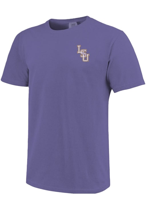 LSU Tigers Lavender Baseball Embroidered Letters Short Sleeve T Shirt