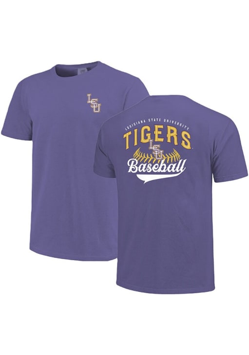 LSU Tigers Lavender Baseball Embroidered Letters Short Sleeve T Shirt