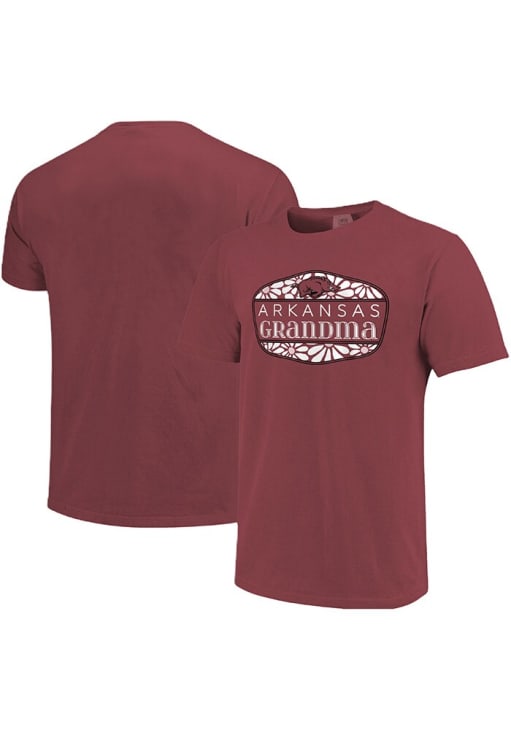 Arkansas Razorbacks Womens Crimson Grandma Floral Shield Short Sleeve T-Shirt