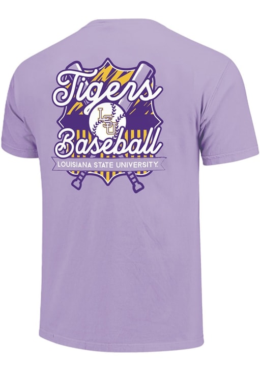 LSU Tigers Womens Purple Patterned Baseball Shield Short Sleeve T-Shirt