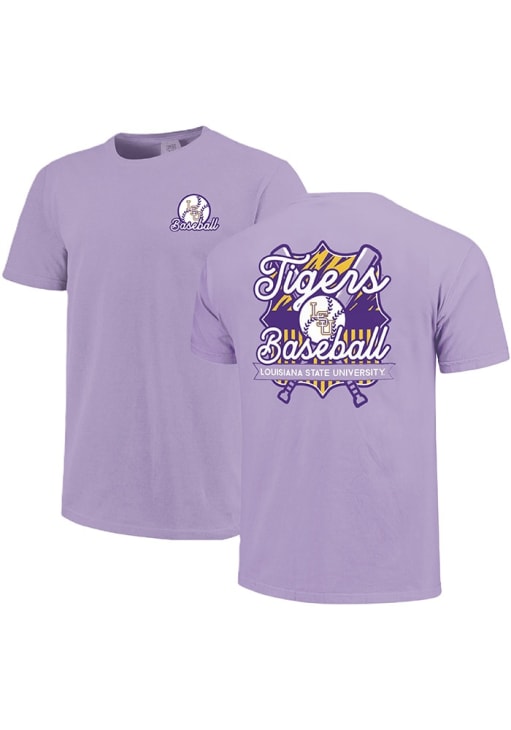 LSU Tigers Womens Purple Patterned Baseball Shield Short Sleeve T-Shirt