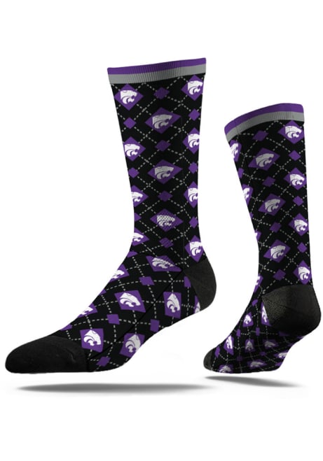 Repeat K-State Wildcats Mens Argyle Socks - Black