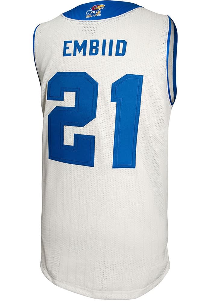 Joel Embiid Original Retro Brand Kansas Jayhawks White College Classic Name and Number Jersey