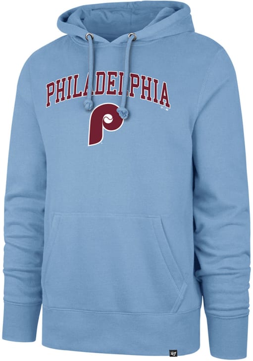 47 Philadelphia Phillies Mens Blue Arch Game Headline Design Long Sleeve Hoodie