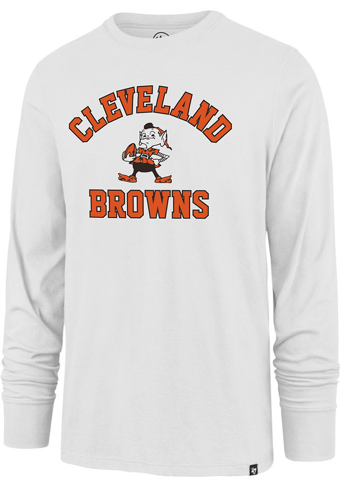 Brownie Cleveland Browns White 47 Varsity Arch Super Rival Long Sleeve T Shirt