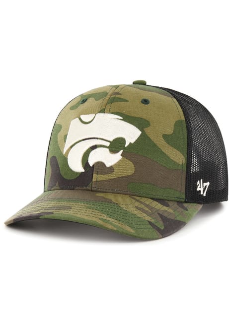 47 Green K-State Wildcats Strap Camo Trucker Adjustable Hat