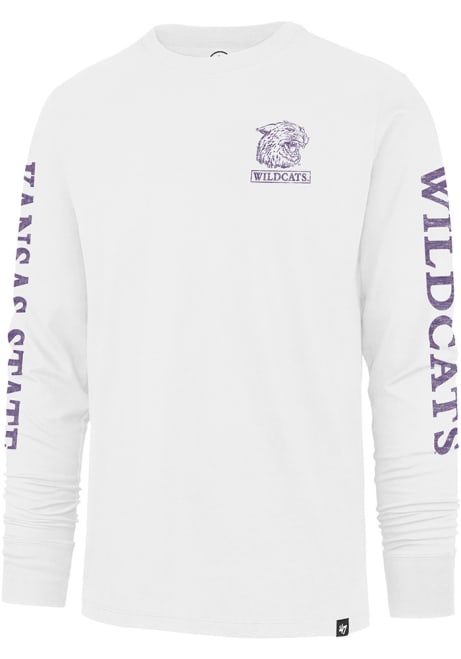 Mens K-State Wildcats White 47 Triple Down II Franklin Long Sleeve Fashion T Shirt