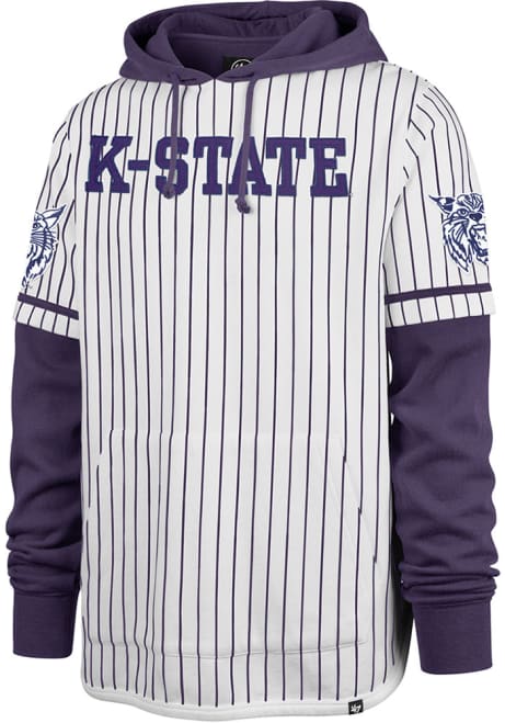 Mens K-State Wildcats White 47 Double Header Pinstripe Long Sleeve Fashion Hood