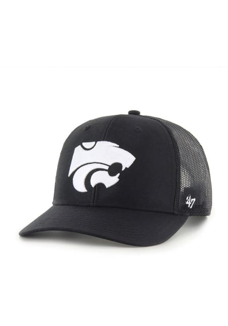 47 Black K-State Wildcats White Logo Trucker Adjustable Hat