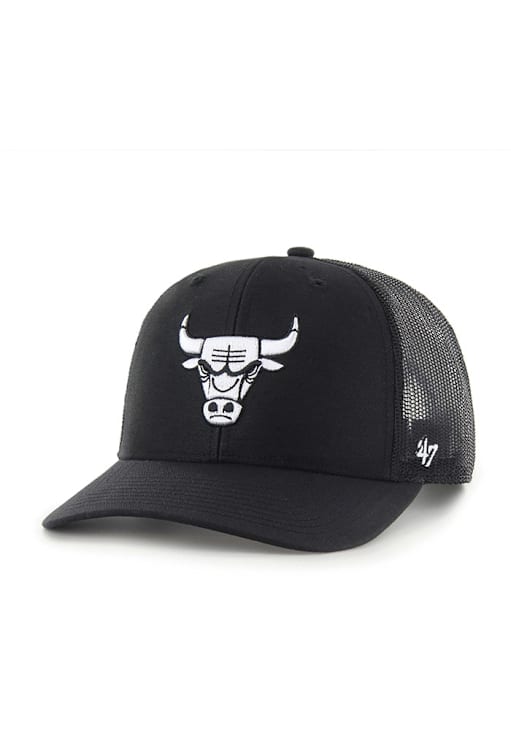 47 Chicago Bulls BLACK White Logo Trucker Adjustable Hat 48023559