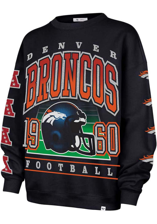 47 Denver Broncos Womens Navy Blue Go Big Crew Sweatshirt