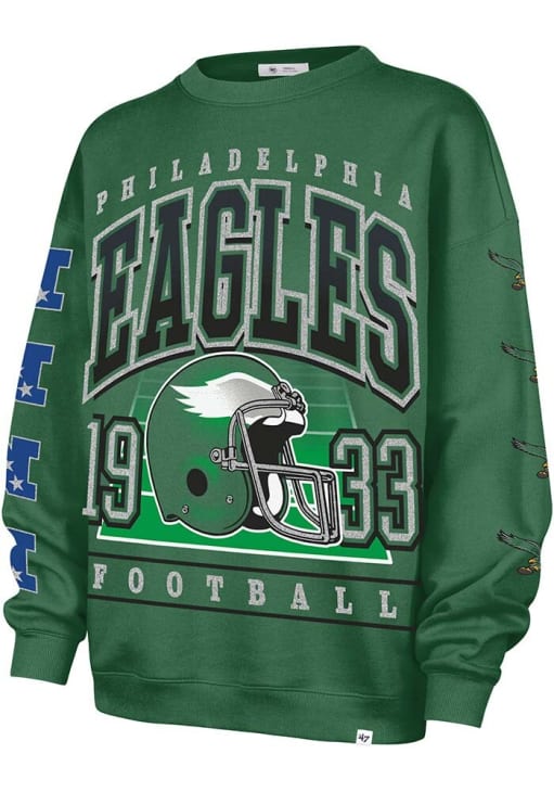 47 Philadelphia Eagles Womens Kelly Green Go Big Crew Sweatshirt