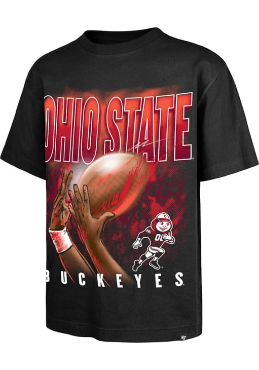 47 Ohio State Buckeyes Black Football Fingertip Foundation Short Sleeve Fashion T Shirt