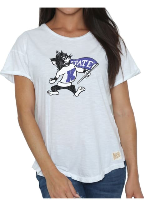 K-State Wildcats White Original Retro Brand Slub Rollup Short Sleeve T-Shirt