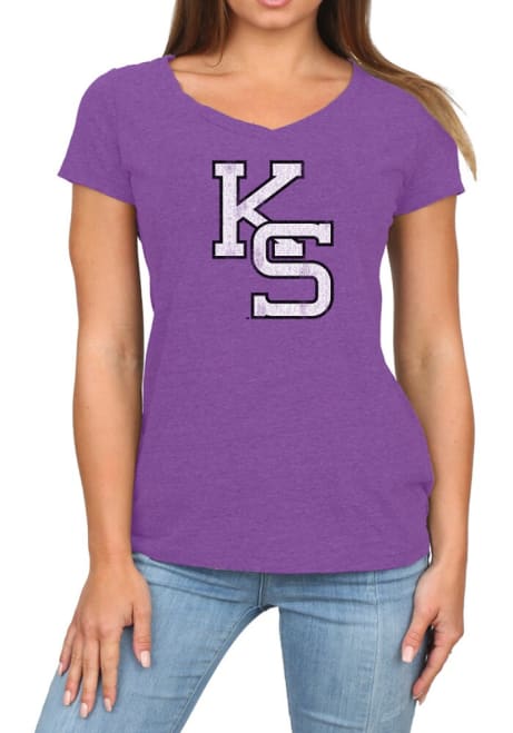 K-State Wildcats Purple Original Retro Brand Megan Vintage V-Neck Short Sleeve T-Shirt