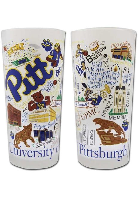 White Pitt Panthers Illustrated Frosted Pint Glass