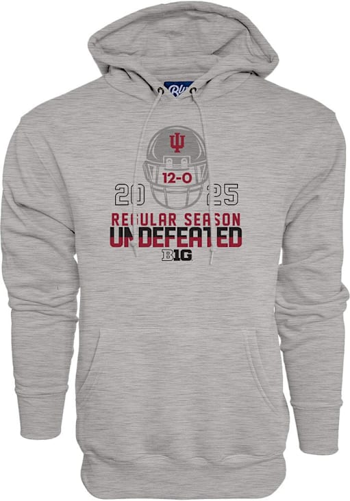 Indiana Hoosiers Mens Grey Football 2025 Undefeated Regular Season Long Sleeve Hoodie
