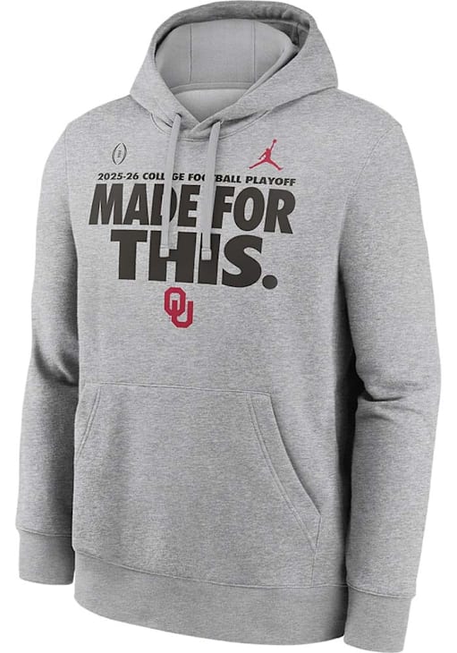 Nike Oklahoma Sooners Mens Dark Grey 2025 CFP Bound Made For This Long Sleeve Hoodie