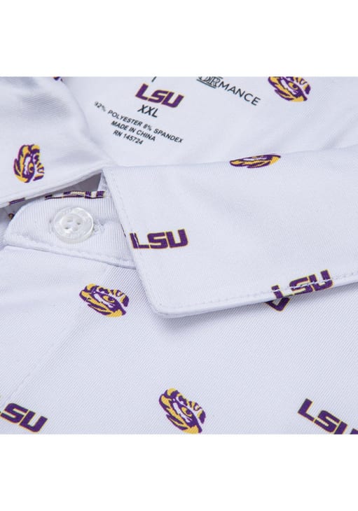 Onward Reserve LSU Tigers Mens White Performance Short Sleeve Fashion Polo