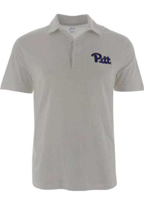 Mens White Pitt Panthers #Univ of Pittsburg Short Sleeve Polo Shirt