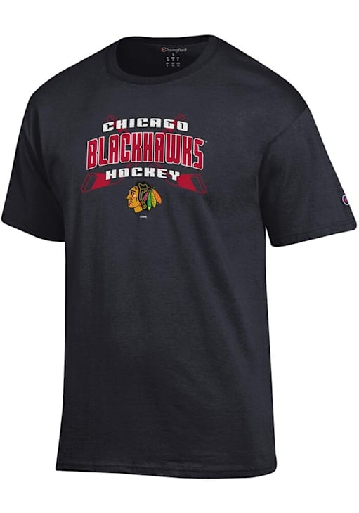 Champion Chicago Blackhawks BLACK Hockey Sticks Team Name Jersey