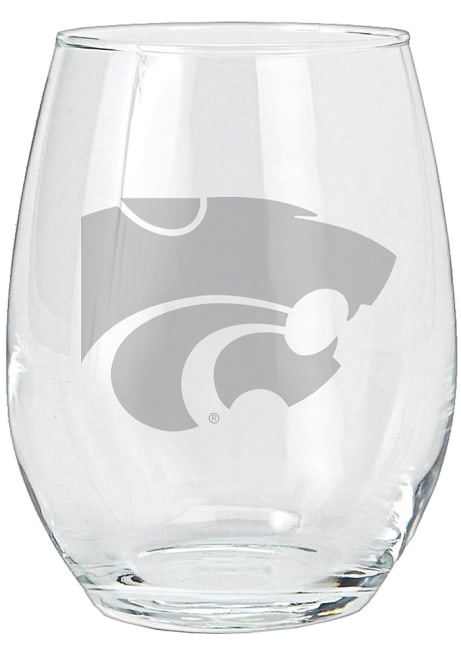 White K-State Wildcats 15oz Etched Stemless Wine Glass