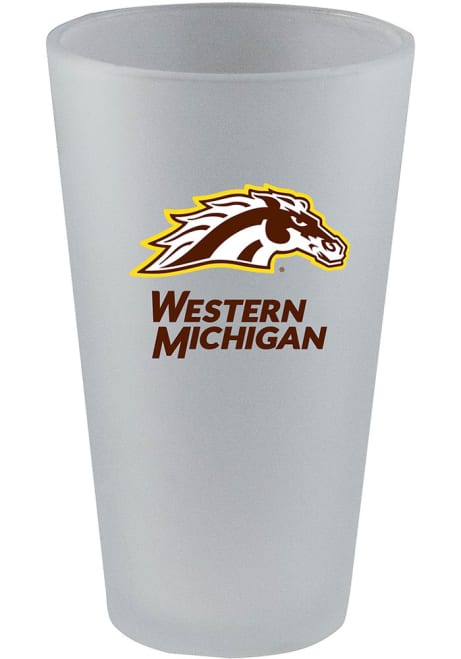 White Western Michigan Broncos 16oz Frosted Pint Color Design Pint Glass