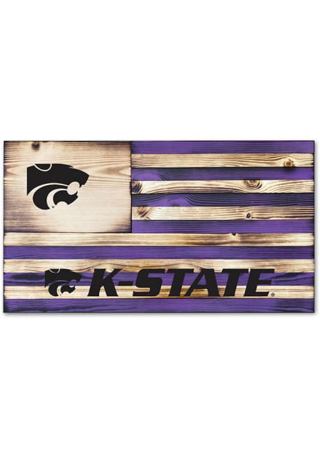 Brown K-State Wildcats Wood Etched Flag Sign