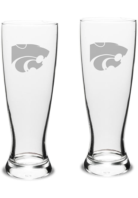 White K-State Wildcats Hand Etched Crystal Set of 2 23oz Pilsner Glass