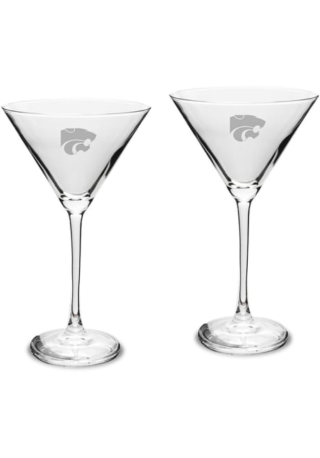 White K-State Wildcats Hand Etched Crystal Set of 2 12oz Martini Glass
