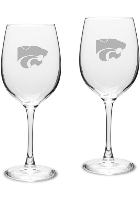 White K-State Wildcats Hand Etched Crystal Set of 2 16oz Wine Glass